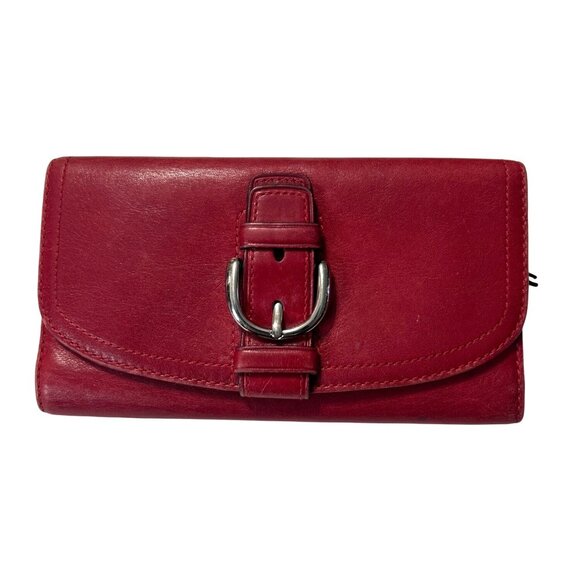 Coach Handbags - Vintage Coach Red Leather Trifold Wallet Pink Interior